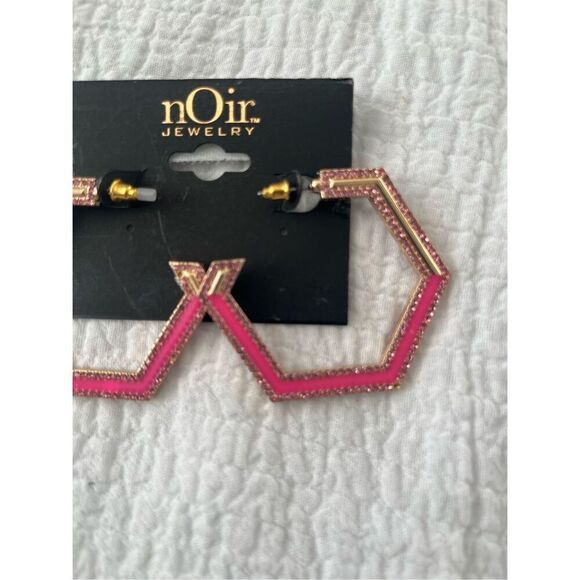 Noir Pink Gold Rhinestone Hoop Earrings NEW NWT - Picture 2 of 3